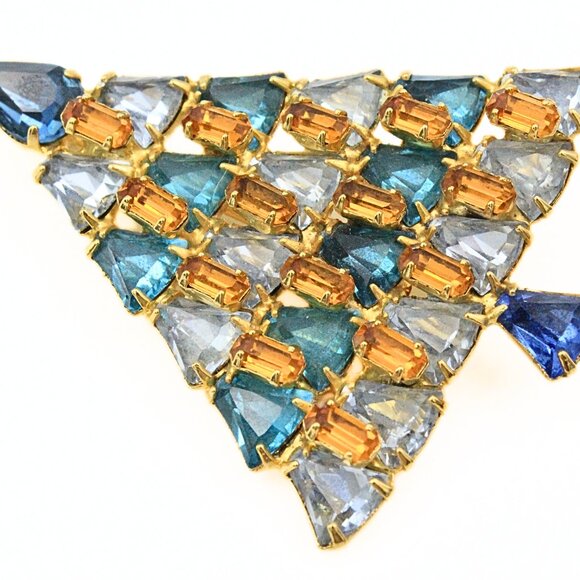 Rare! Weiss Signed Limited Edition Light Blues Gold Christmas Tree Holiday Brooc - Picture 3 of 8